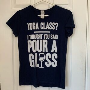 Navy Blue Cotton T-Shirt with yoga Wine Glass Print